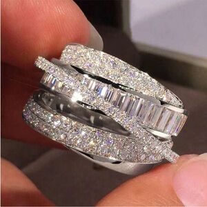 Silver Multi-Row Cubic Zirconia Statement Ring